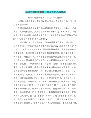 领导干部挂职锻炼群众工作心得体会