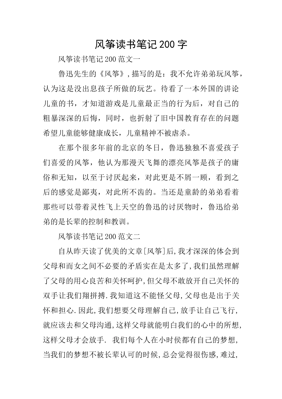 风筝读书笔记200字_第1页