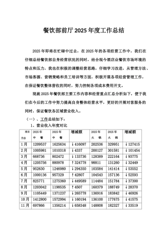 餐饮部前厅2025年度工作总结
