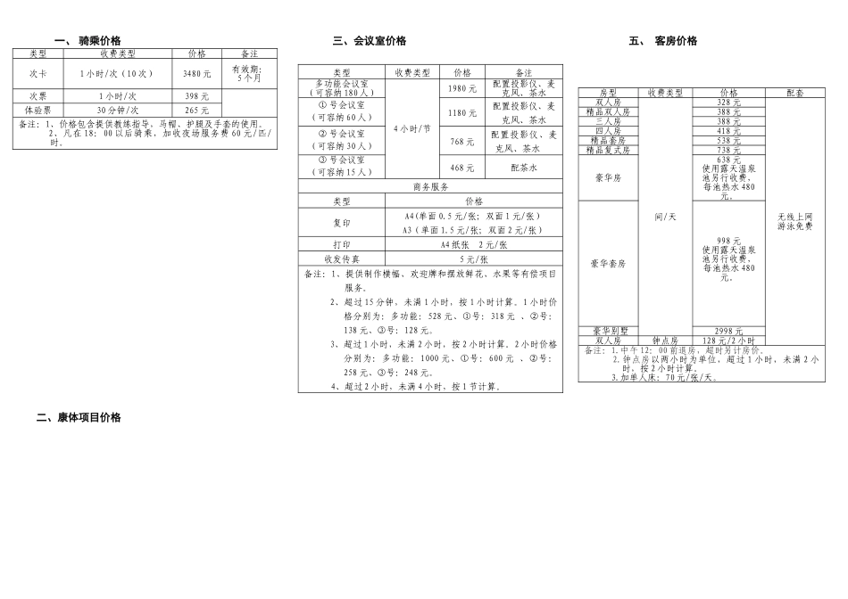 马术俱乐部价目表_第1页