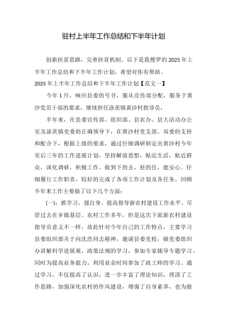 驻村上半年工作总结和下半年计划