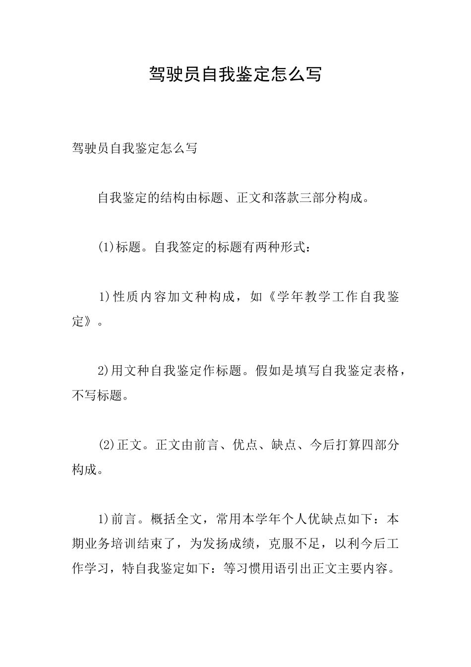 驾驶员自我鉴定怎么写_第1页