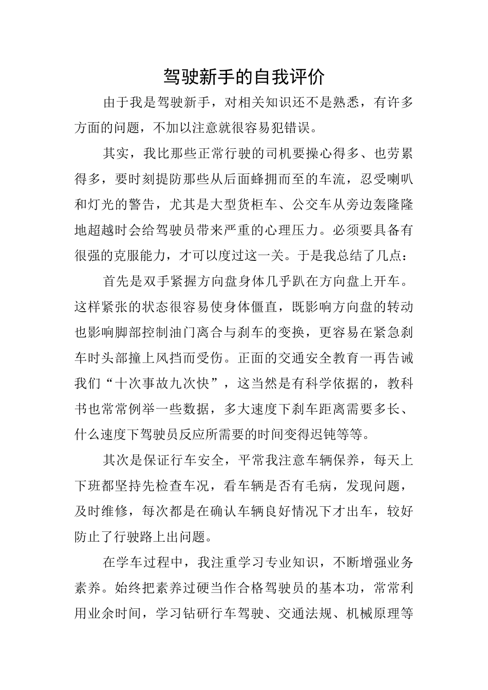 驾驶新手的自我评价_第1页