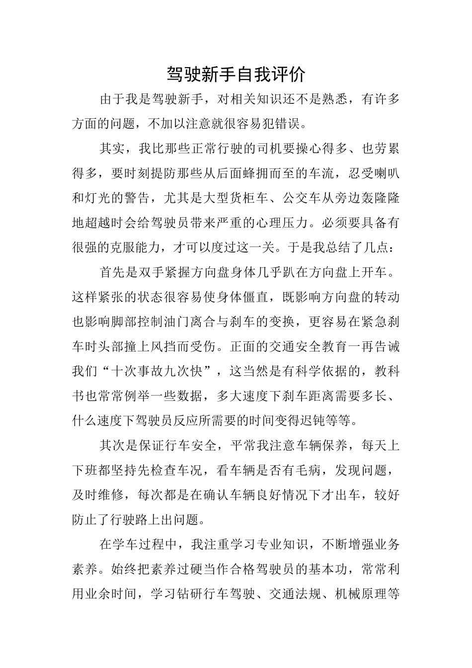 驾驶新手自我评价_第1页