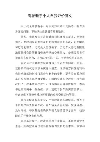驾驶新手个人自我评价范文