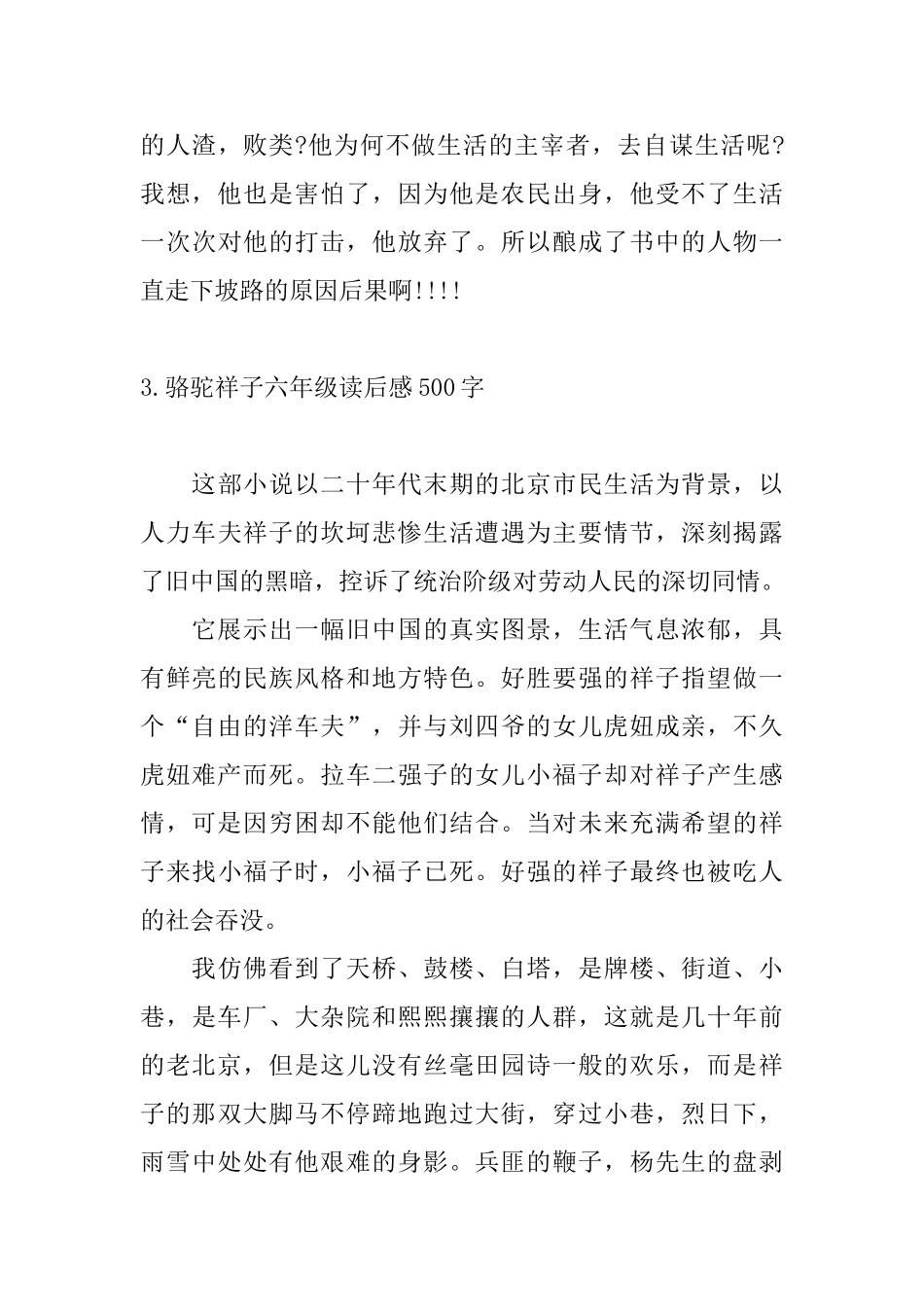 骆驼祥子六年级读后感500字_第3页
