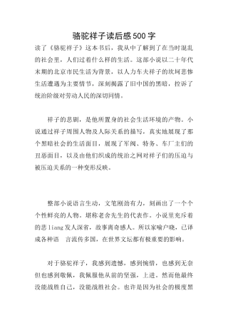 骆驼祥子读后感500字