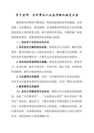 骨干教师、学科带头人培训方案