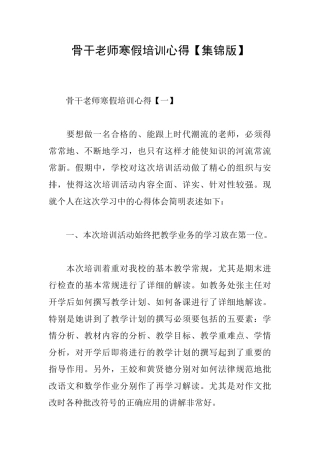 骨干教师寒假培训心得