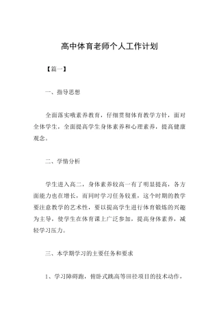 高中体育教师个人工作计划