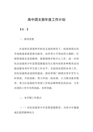 高中团支部年度工作计划