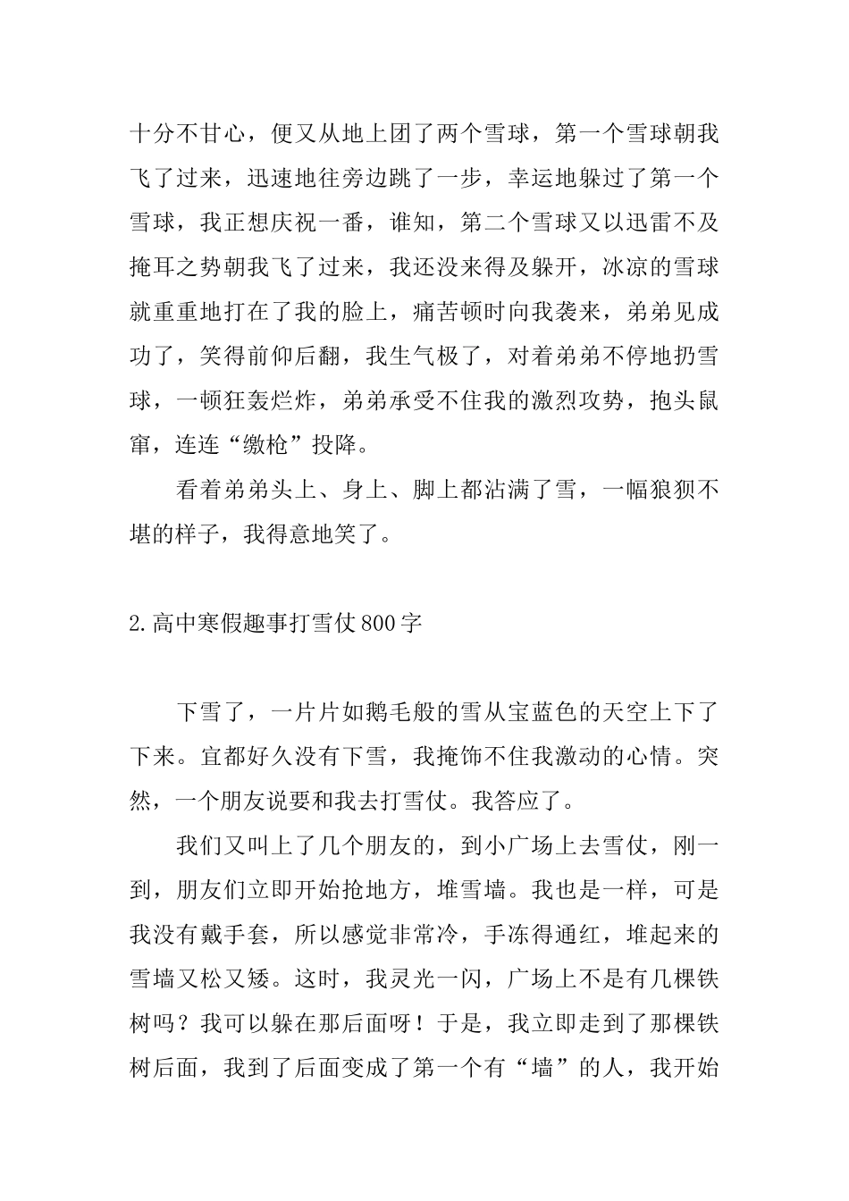 高中寒假趣事打雪仗800字_第2页