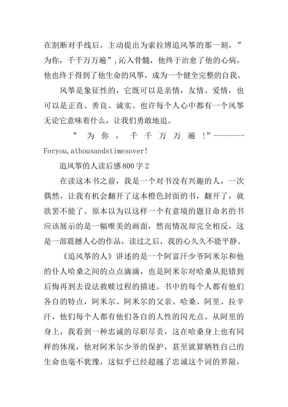 高中生2025追风筝的人读后感800字_第3页