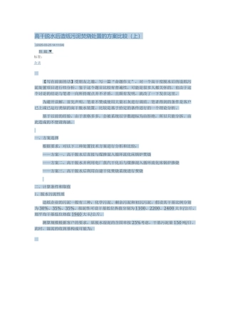 高干脱水后造纸污泥焚烧处置的方案比较