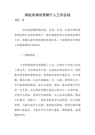 高校教师试用期个人工作总结