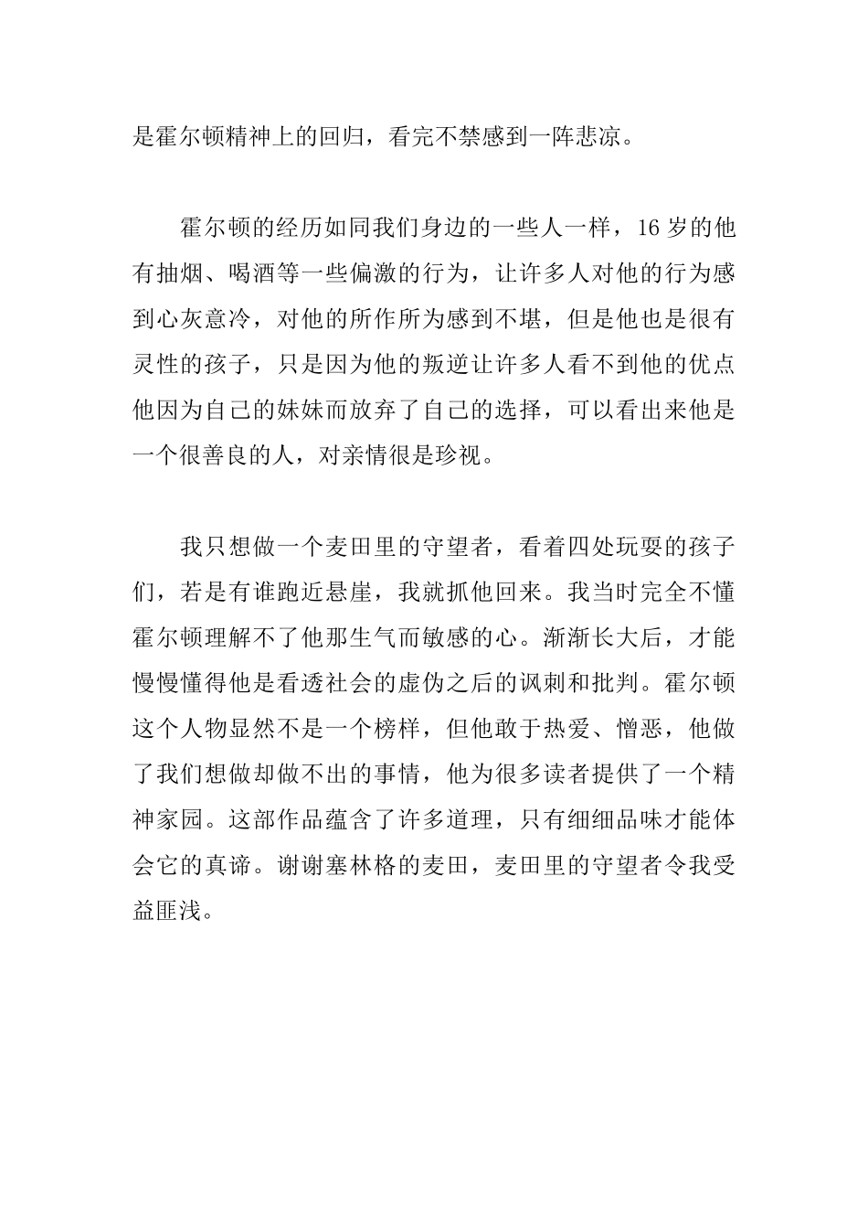 麦田里的守望者读后感750字_第2页