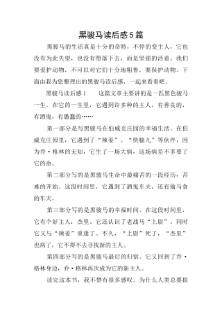 黑骏马读后感5篇
