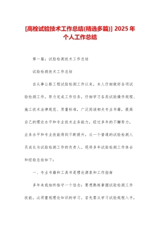 -2025年个人工作总结