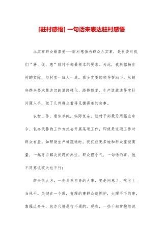 -一句话来表达驻村感悟