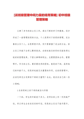 -初中班级管理策略