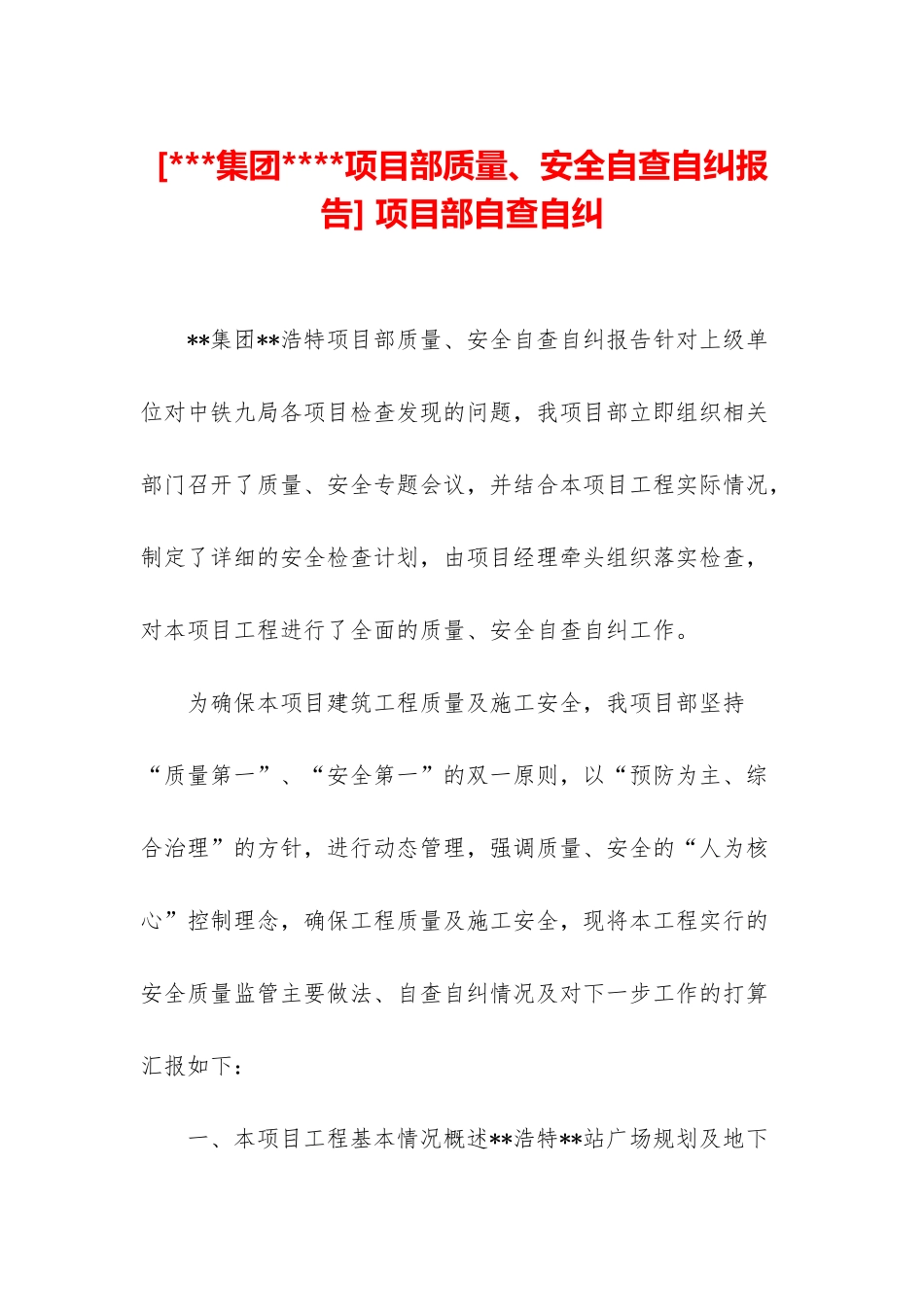 -项目部自查自纠_第1页