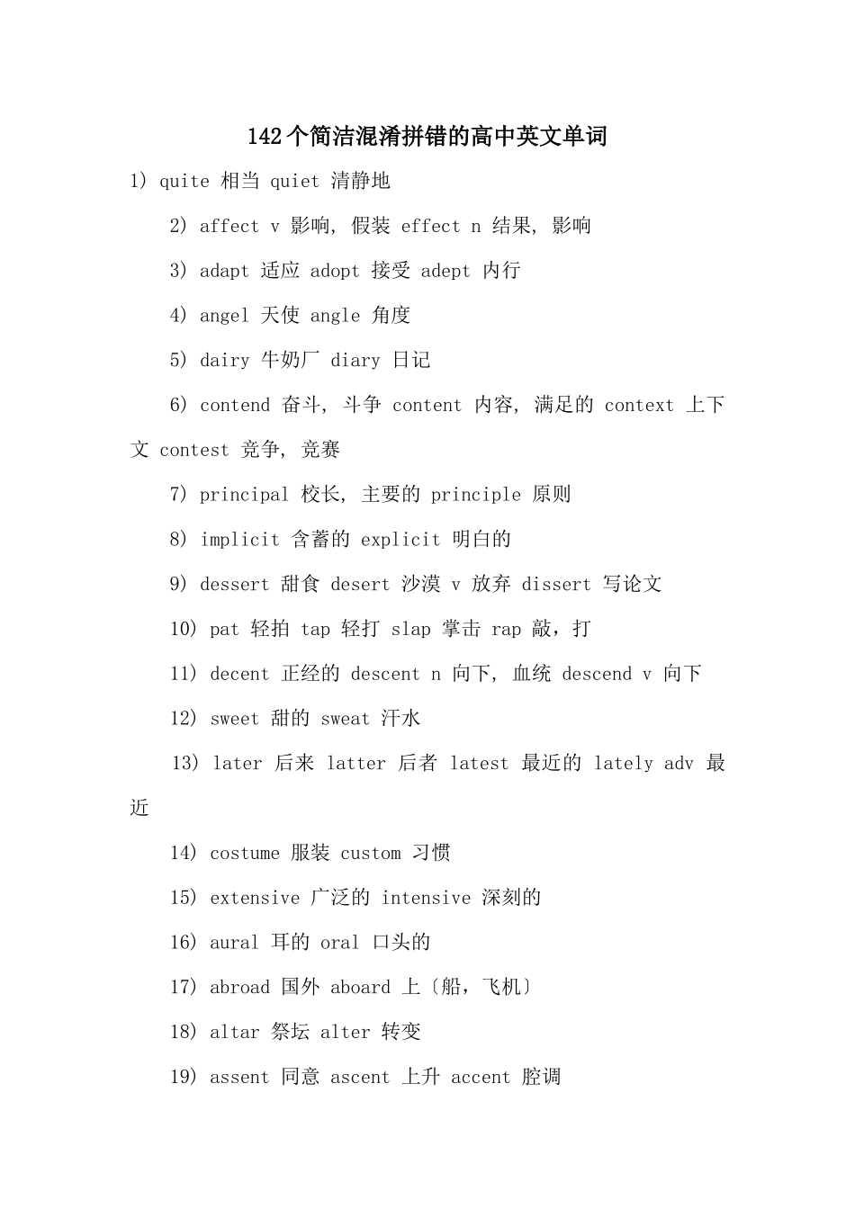 142个容易混淆拼错的高中英文单词_第1页