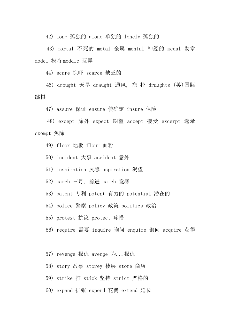142个容易混淆拼错的高中英文单词_第3页