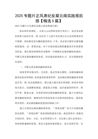 2025专题片正风肃纪反腐云南实践观后感