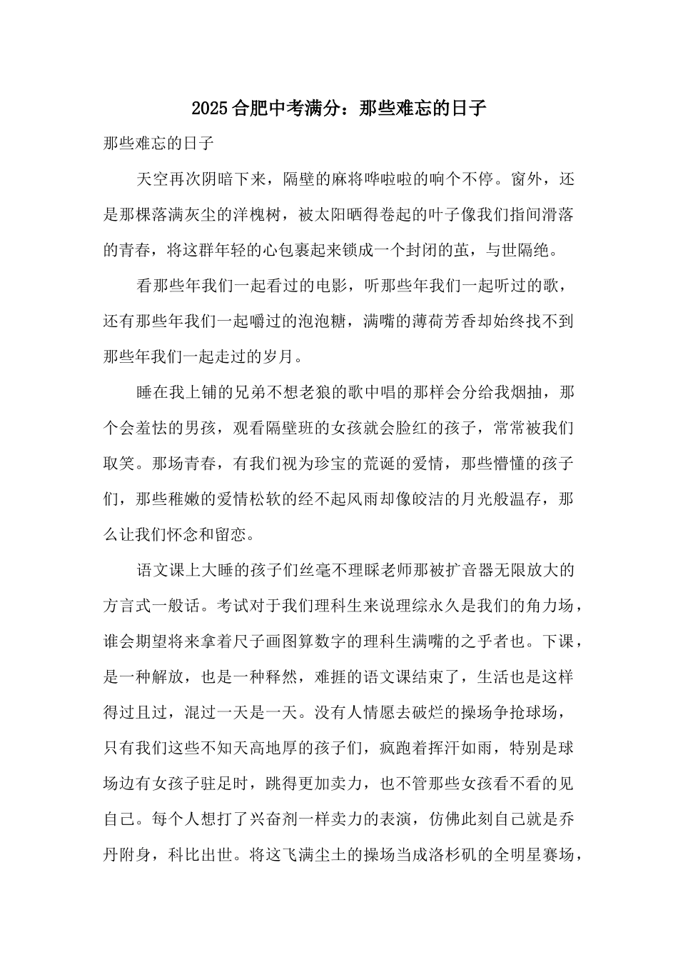 2025合肥中考满分：那些难忘的日子_第1页