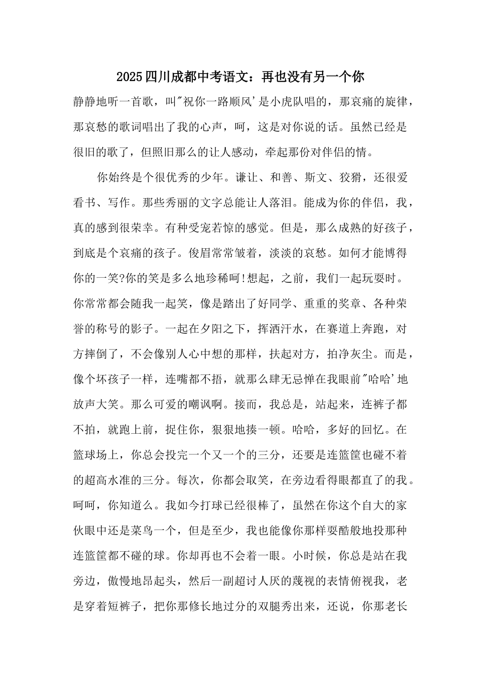 2025四川成都中考语文：再也没有另一个你_第1页