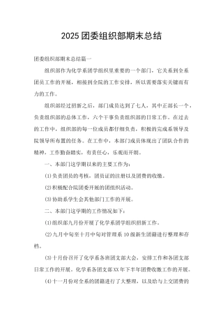2025团委组织部期末总结
