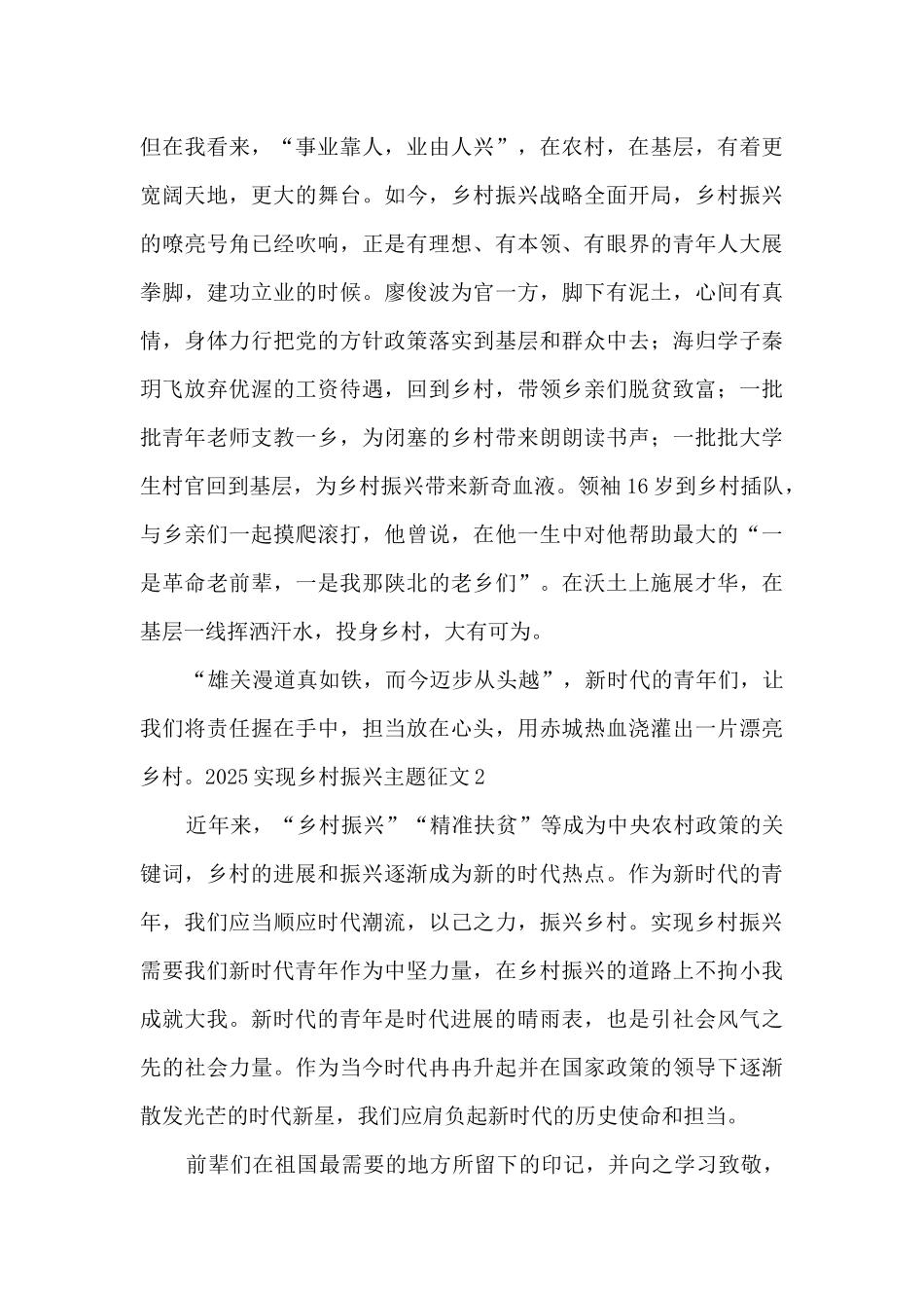 2025实现乡村振兴主题征文_第2页