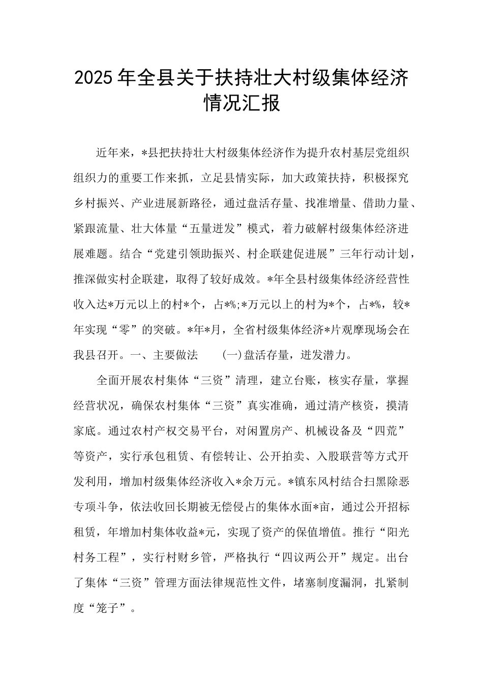 2025年全县关于扶持壮大村级集体经济情况汇报_第1页