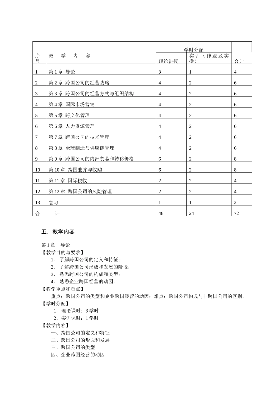 《跨国公司经营与管理》课程教学大纲_第2页