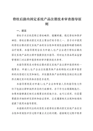 脊柱后路内固定系统产品注册技术审查指导原则