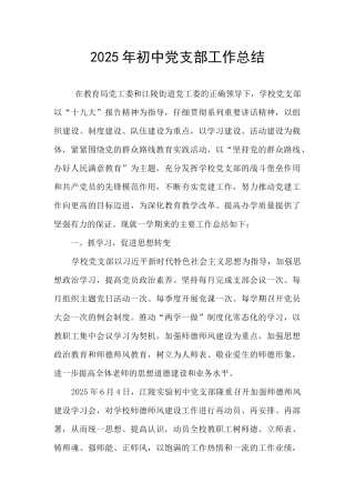 2025年初中党支部工作总结
