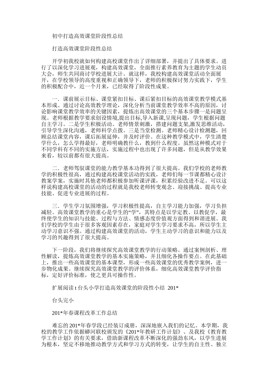 2025年初中打造高效课堂阶段性总结_第1页