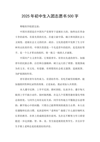 2025年初中生入团志愿书500字