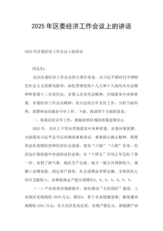 2025年区委经济工作会议上的讲话