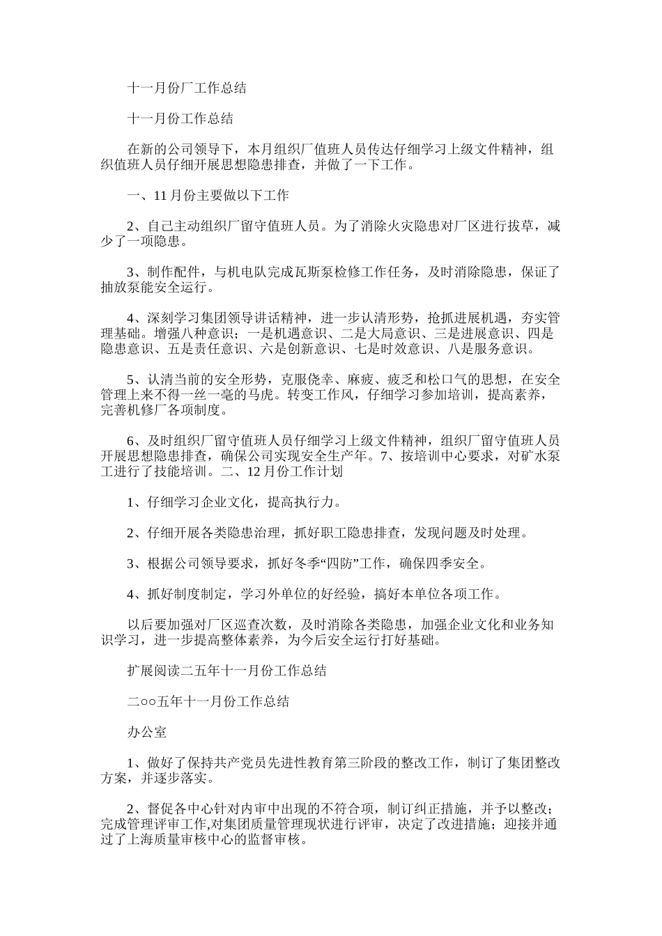 2025年十一月份厂工作总结_第1页