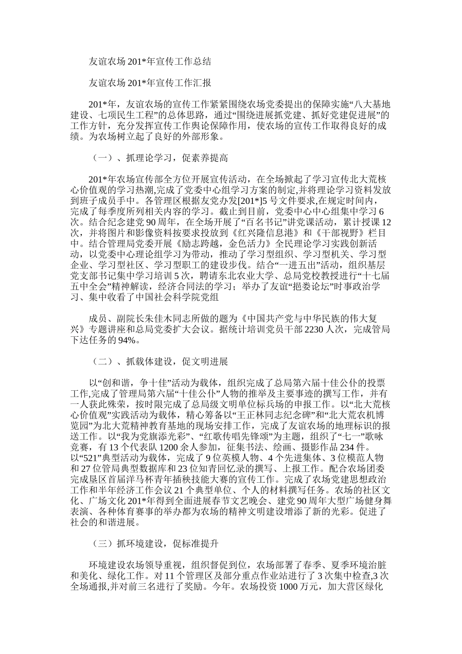 2025年友谊农场宣传工作总结_第1页