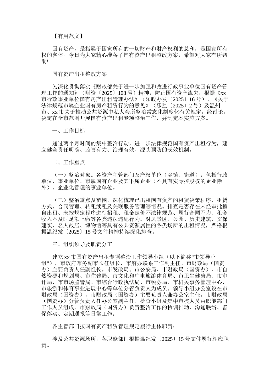 2025年国有资产出租整改方案_第1页