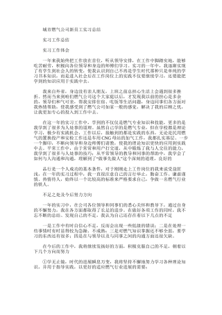 2025年城市燃气公司新员工实习总结
