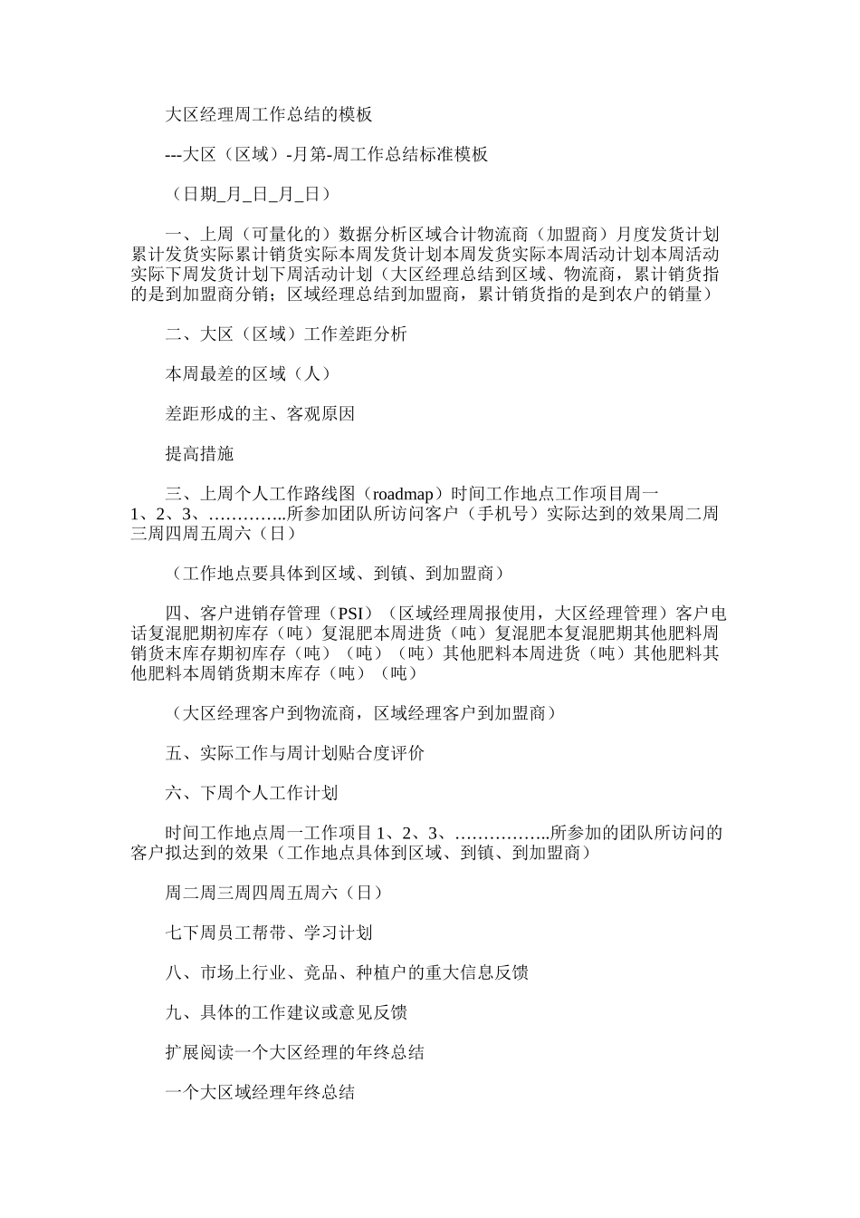 2025年大区经理周工作总结的模板_第1页