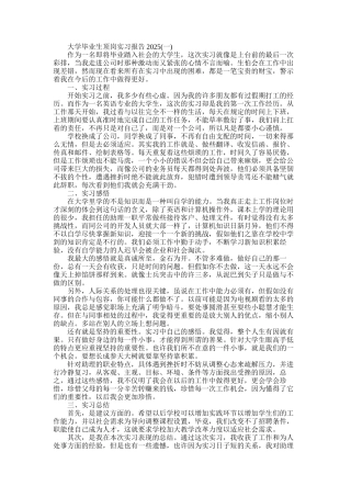 2025年大学毕业生顶岗实习报告2025