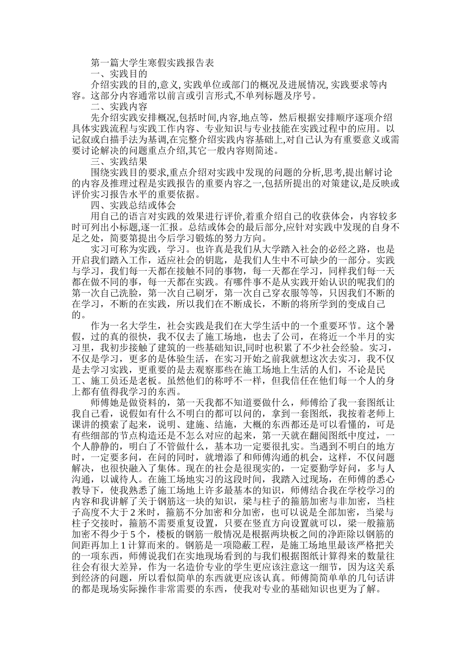 2025年大学生寒假实践报告表_第1页