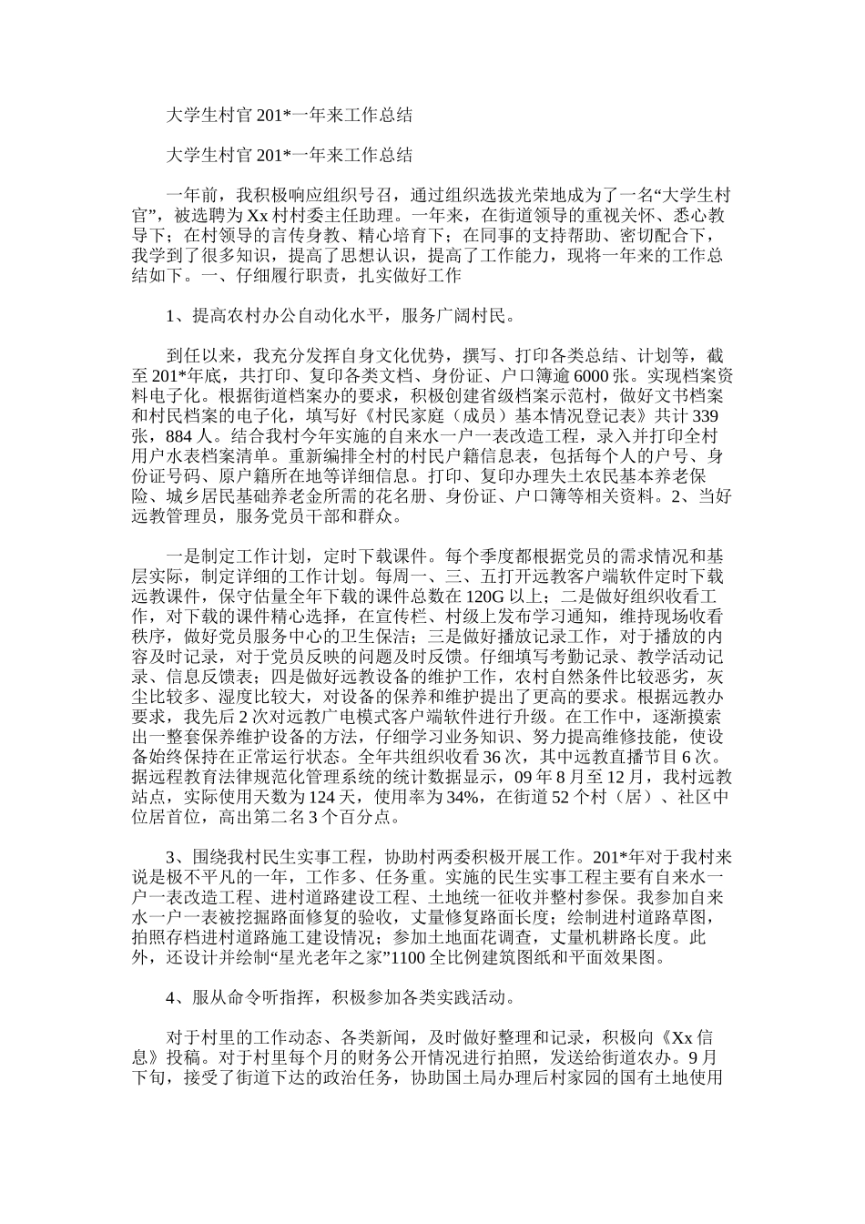 2025年大学生村官一年来工作总结_第1页