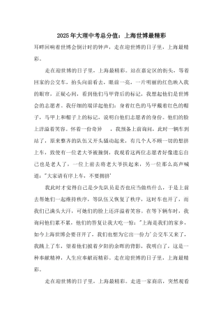 2025年大理中考满分：上海世博最精彩