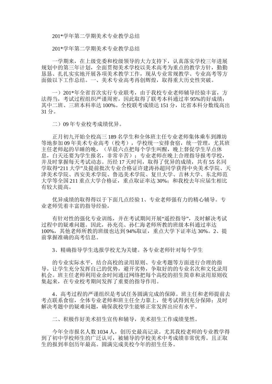 2025年学年第二学期美术专业教学总结_第1页