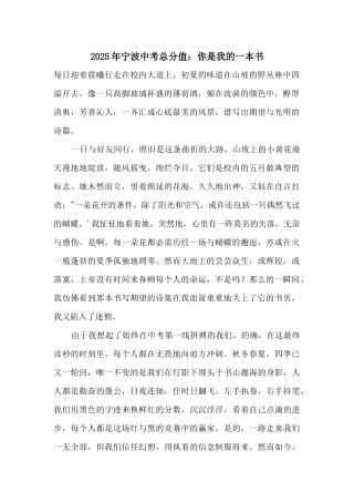 2025年宁波中考满分：你是我的一本书